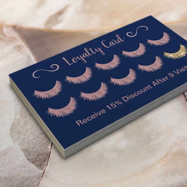 Ro Guld Lash Salon Elegant Rosa & marinblått Lojalitetskort (Skapare uppladdad)