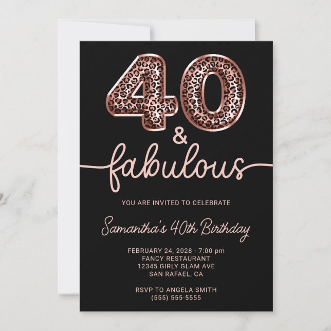 Ro Guld Leopard Balloon 40 och Fabulous Inbjudningar (Framsida)