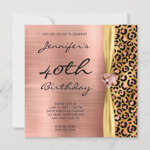 Ro Guld Leopard Foil Gem Ribbon 40 Birthday Inbjudningar