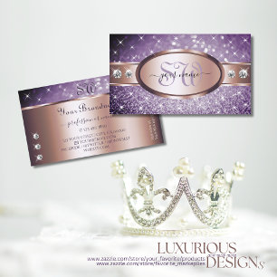 Ro Guld Lila Glitter Stars Diamonds Monogram Visitkort