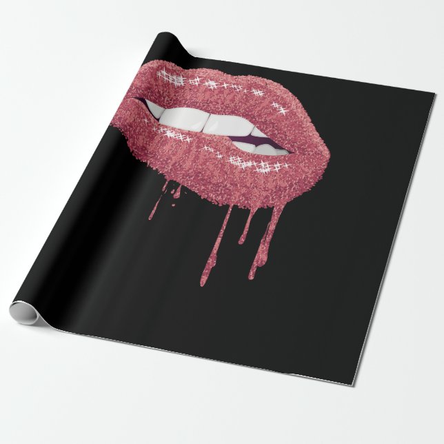 Ro Guld Lipstick Kiss Hett 80-årsjubileum Drip Läp Presentpapper (Utrullad)