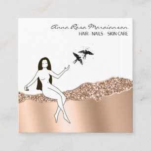 *~ Ro Guld Long Hair Goddes Beauty Chic Fyrkantigt Visitkort