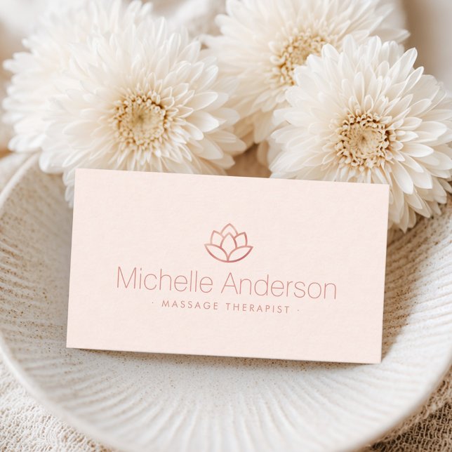 Ro guld lotus-blommor minimalistisk  rosa visitkort (Rose gold lotus flower minimalist light blush pink business card)