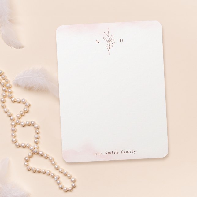 Ro guld löv monogram personlig Stationery Anteckningskort (Rose gold leaves monogram personalized Stationery Note Card)