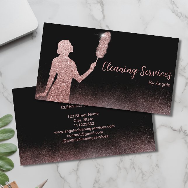 Ro Guld Maid Städning Services Sparkling Glitter Visitkort (Skapare uppladdad)