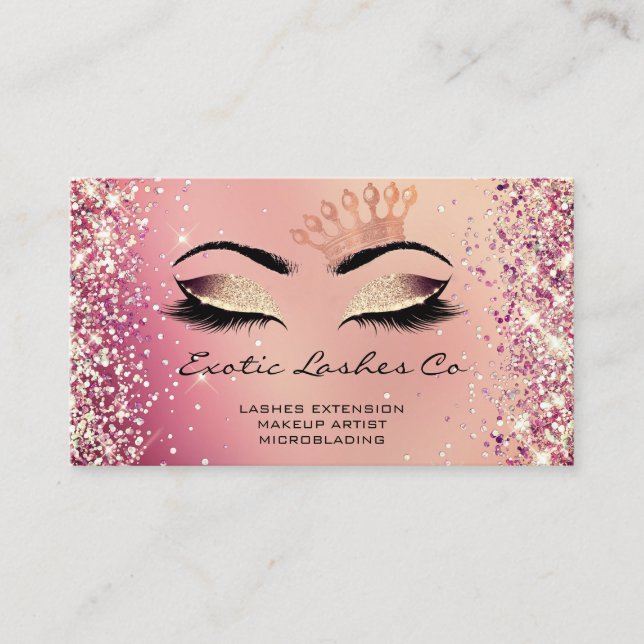 Ro Guld Makeup Glitter Lash Krona Logotyp QR Visitkort (Framsida)