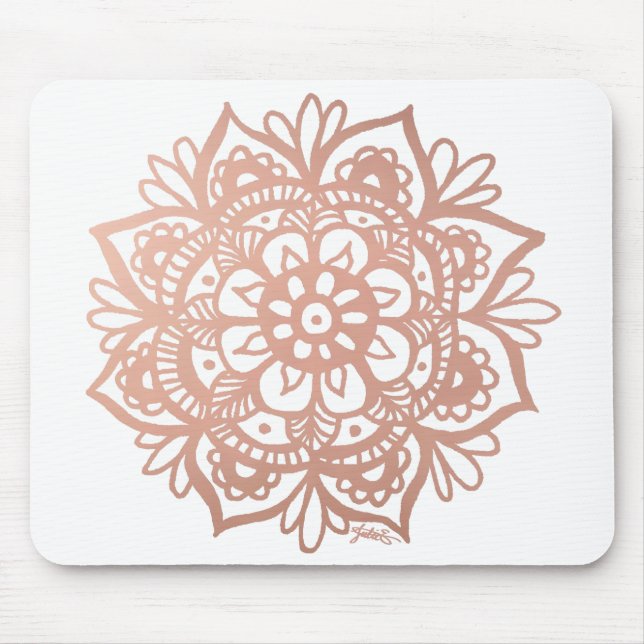 Ro Guld Mandala Flower Rosa Mousepad Musmatta (Framsidan)