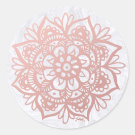 Ro Guld Mandala om vit marble Sticker Runt Klistermärke
