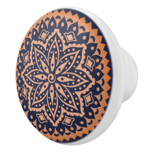 Ro-Guld Mandala på blåttbakgrund Knopp