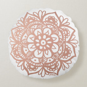 Ro Guld Mandala Rosa Flower Round Pillow Rund Kudde