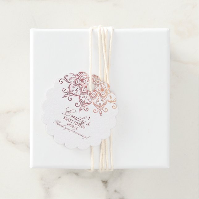 Ro Guld Mandala Sweet 16 Tack Gåvor Etiketter (På plats)