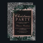 Ro-guld manuset löv snö-chalkboard jul inbjudningar<br><div class="desc">En modern,  chic och elegant ro guld typografi Blommigt julfest med handmålad grönt löv blad på en rustik,  strimlad svart krita med vitt grönt och snö.</div>