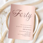 Ro guld-manuslyx 40-årsdag inbjudningar<br><div class="desc">En modern inbjudan till snyggt för en 40-årsdag party. Övertoningsbakgrunden för ro och ord 40 med elegant och stort skript brev i mörk ro guld. Anpassa och lägg till information om namn och party.</div>