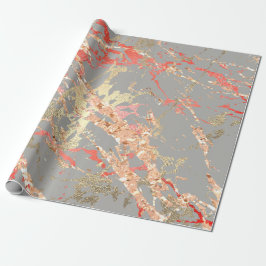 Ro Guld Marble Coral Grått Bright Rosa Abstrakt  Presentpapper