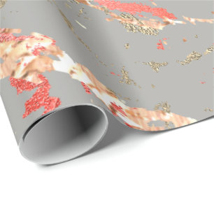 Ro Guld Marble Coral Grått Bright Rosa Abstrakt  Presentpapper