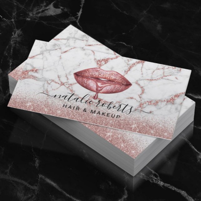 Ro Guld Marble Drips Läppar Makeup Artist Visitkort (Skapare uppladdad)