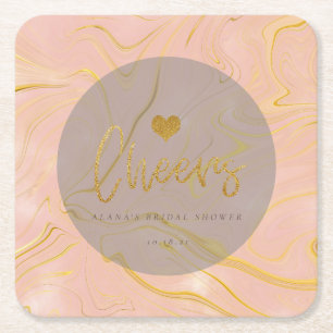 Ro Guld Marble Glitter Möhippa Underlägg Papper Kvadrat