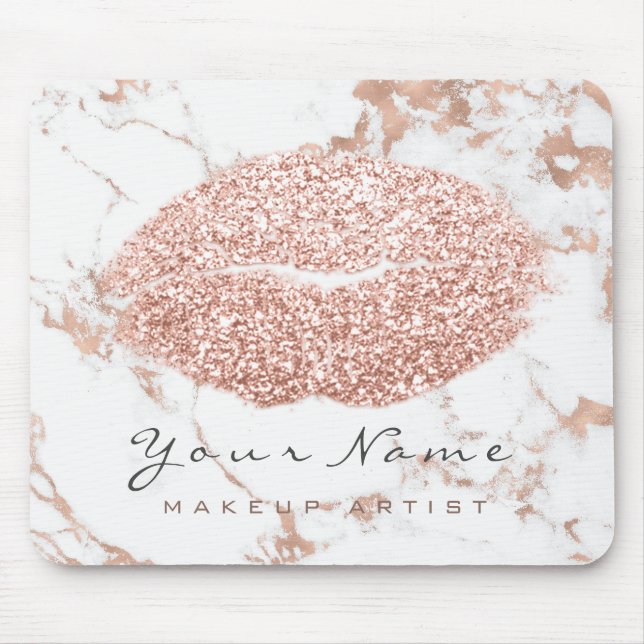 Ro Guld Marble Glitter Namn Makeup Läppar Kiss Musmatta (Framsidan)