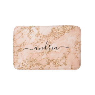 Ro Guld Marble Glitter, Svartskript Namn Badrumsmatta