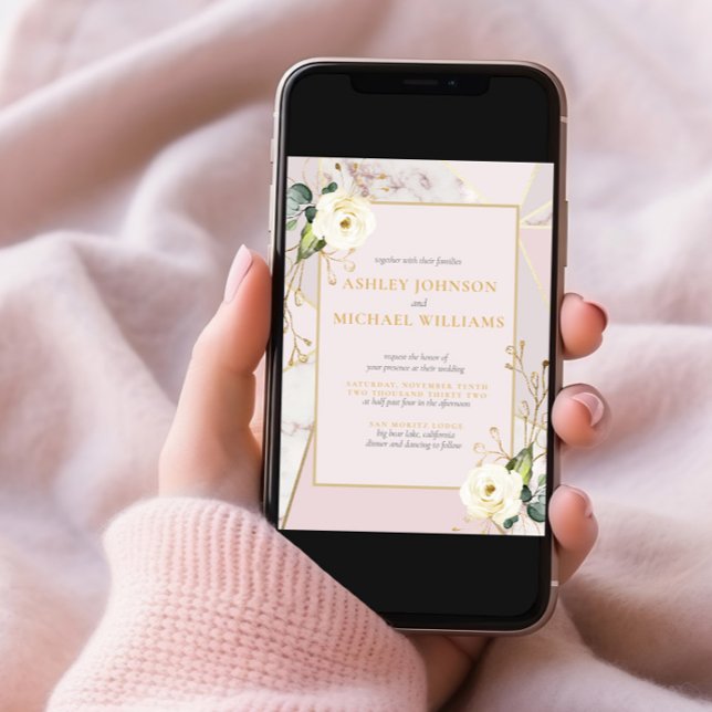 Ro Guld Marble Guld Geometric Eucalyptus Blommigt Inbjudningar (Skapare uppladdad)