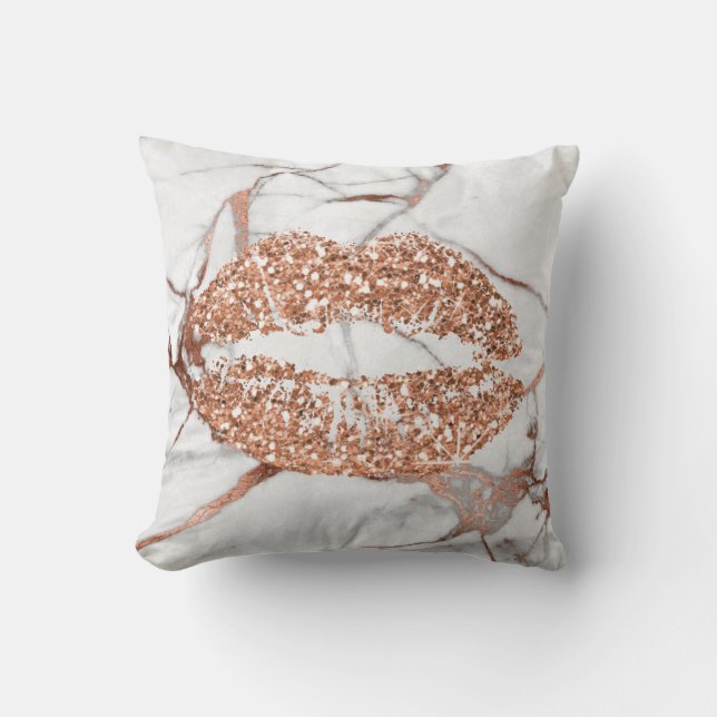 Ro Guld Marble Kiss Läppar Makeup Copper Kudde (Framsida)