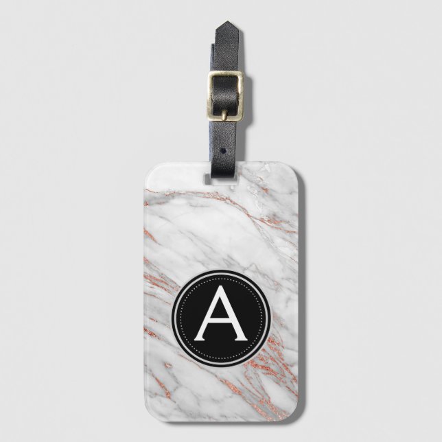 Ro Guld Marble Monogram Luggage Bag Märkre Bagagebricka (Framsida vertikal)