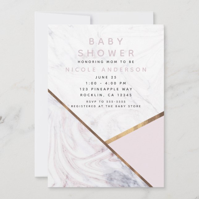 Ro Guld Marble Swirl  Rosa Baby Shower Inbjudningar (Framsida)