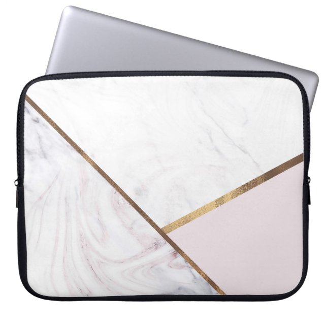 Ro Guld Marble Swirl &  Rosa Bronze Glam Laptop Sleeve (Framsidan)
