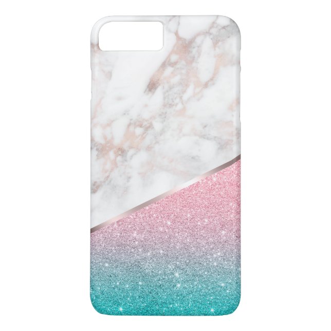 Ro-guld marmor och mousserande glitter Case-Mate iPhone skal (Baksida)
