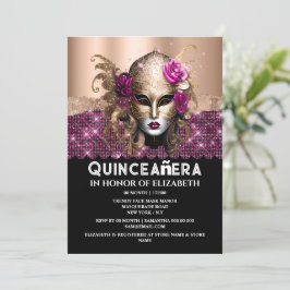 Ro guld maskkupperad Quinceañera födelsedagsmask 3 Inbjudningar