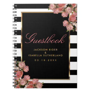 Ro Guld med Svarta och vita Rand - Guestbook Anteckningsbok Med Spiral