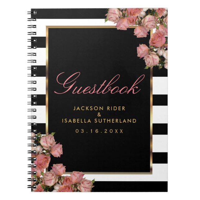 Ro Guld med Svarta och vita Rand - Guestbook Anteckningsbok Med Spiral (Framsidan)