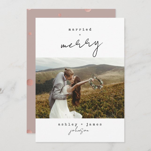 Ro Guld Merry & Married julfoto Julkort (Fram/baksida)