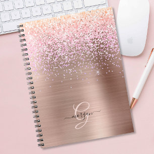 Ro Guld Metall, Glitter, Namn och Monogram Anteckningsbok