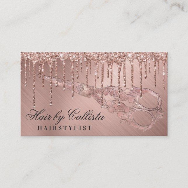 Ro Guld Metallic Glitter Drives Hair Scissons Visitkort (Framsida)