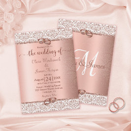 Ro Guld Metallic Glitter Monogram Bröllop Inbjudningar