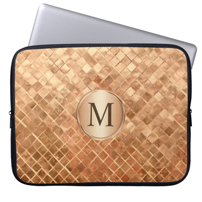 Ro Guld Metallic-look Mönster med Monogram Laptop Sleeve (Framsidan)