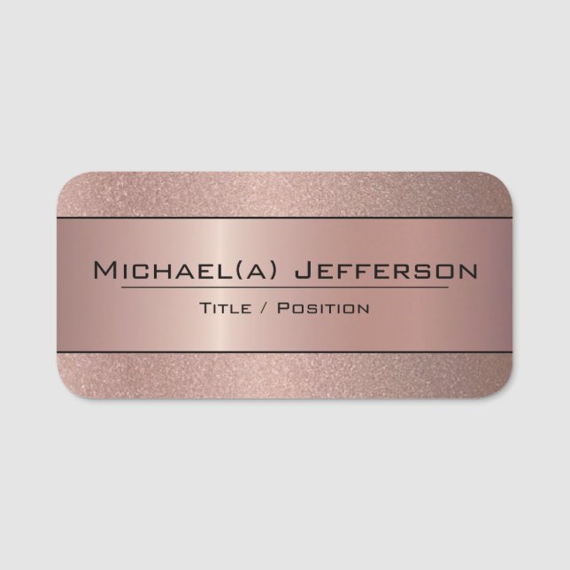 Ro Guld Metallic Shimmer Rosa & Glitter Struktur Namnbricka (Framsida)