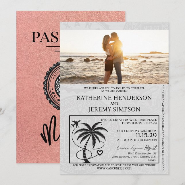 Ro Guld, Mexiko, pass Bröllop Inbjudningar (Fram/baksida)