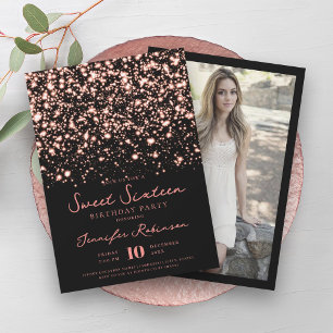 Ro Guld Midnight Glam Photo Sweet 16 Inbjudningar