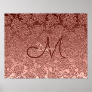 Ro Guld Monogram Elegant Blommigt Art Mönster Poster