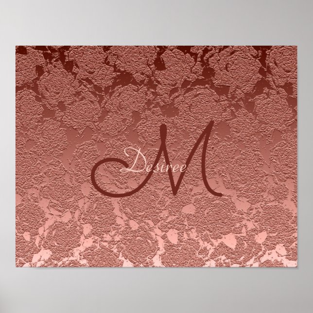 Ro Guld Monogram Elegant Blommigt  Art Mönster Poster (Framsidan)
