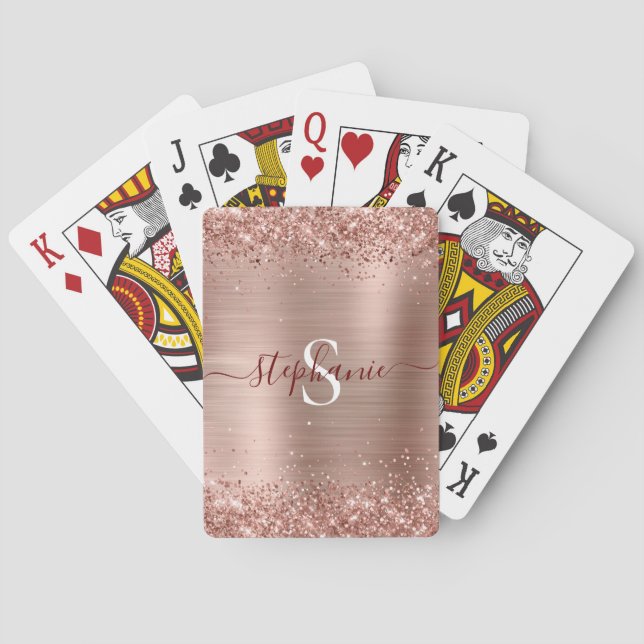 Ro Guld Monogram Faux-Glitter Girly Glam Casinokort (Baksidan)