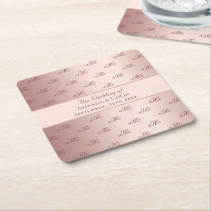 Ro guld monogram initialer elegant bröllop underlägg papper kvadrat