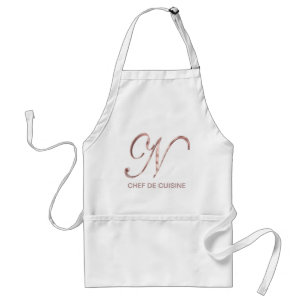 Ro Guld Monogram N Chef de Cuisine eller text Förkläde