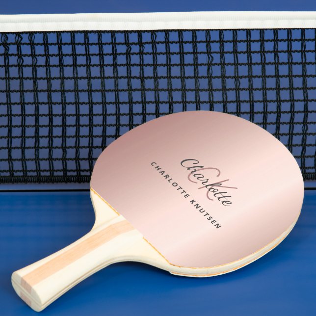 Ro guld monogram namn initialer elegant pingisracket (Insitu)