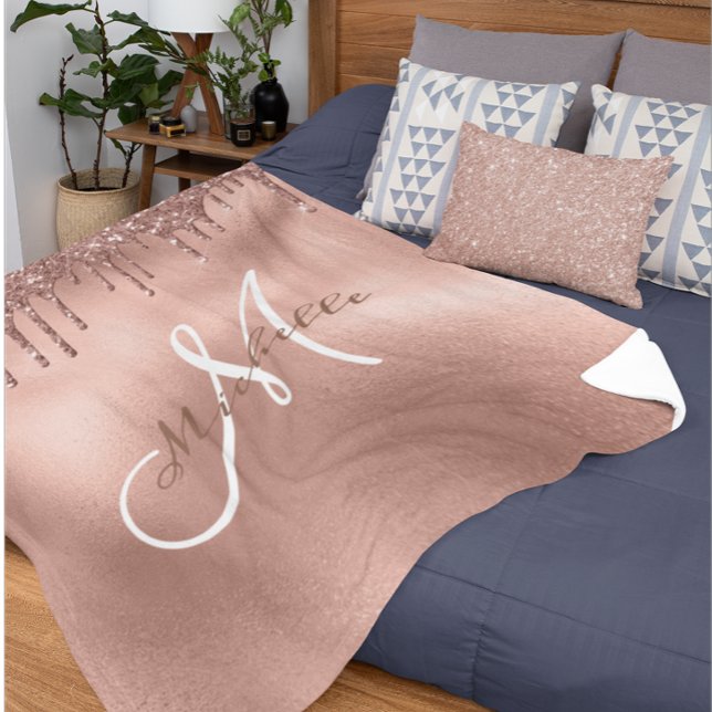 Ro Guld Monogram Personlig Glitter Fleecefilt (Skapare uppladdad)