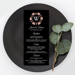 Ro Guld Monogram Poker Chip Casino Bröllop Menu Reklamkort