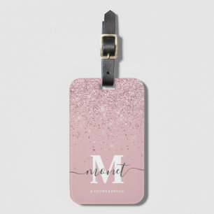 Ro Guld Monogram Snyggt Glitter Namn Bagagebricka