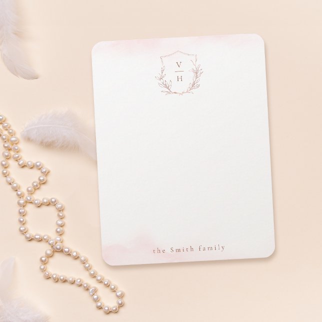 Ro guld monogram vapensköld personlig Stationery Anteckningskort (Rose gold monogram crest personalized Stationery Note Card)